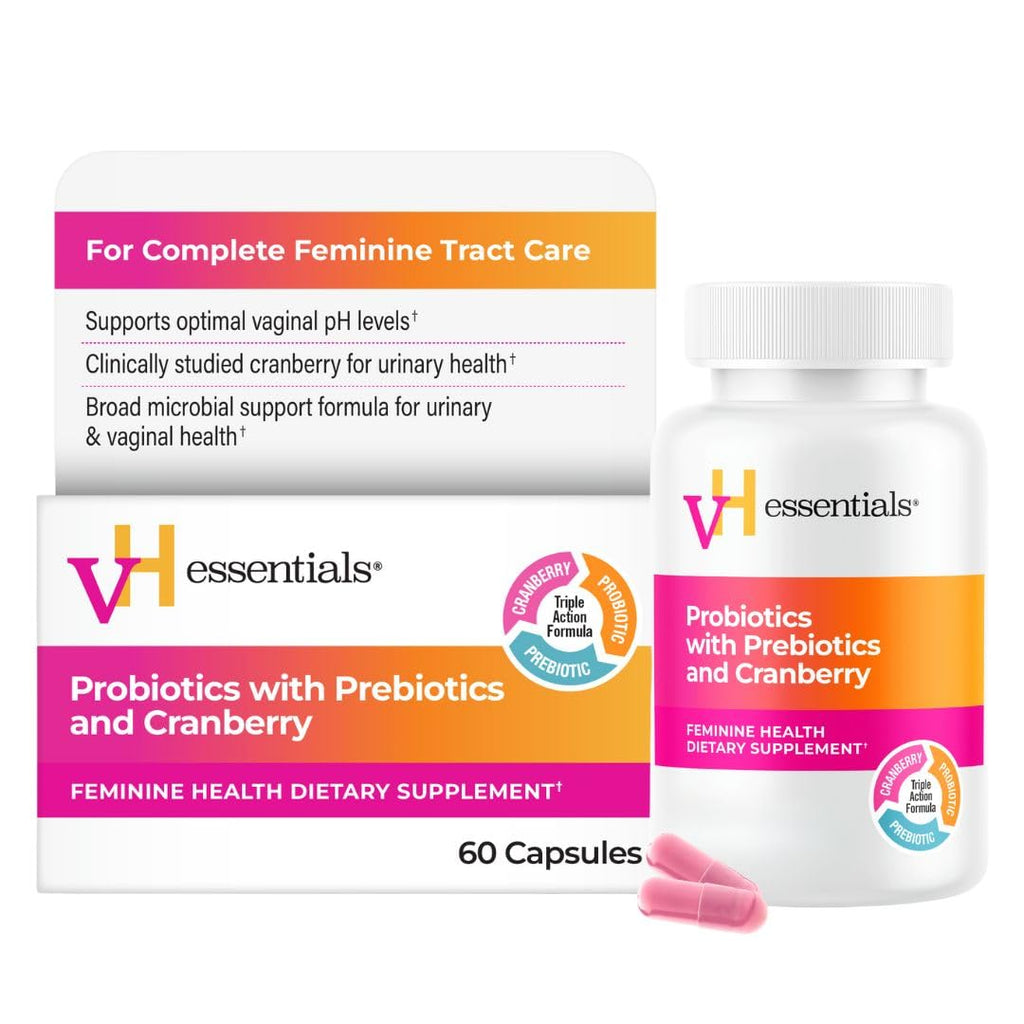 vH essentials Probiotics for Women with Prebiotics and Cranberry, 60 Ct | Feminine Health Dietary Supplement, Probiotics Support Gut Balance, Urinary Tract Health for Women, 30 Day Supply