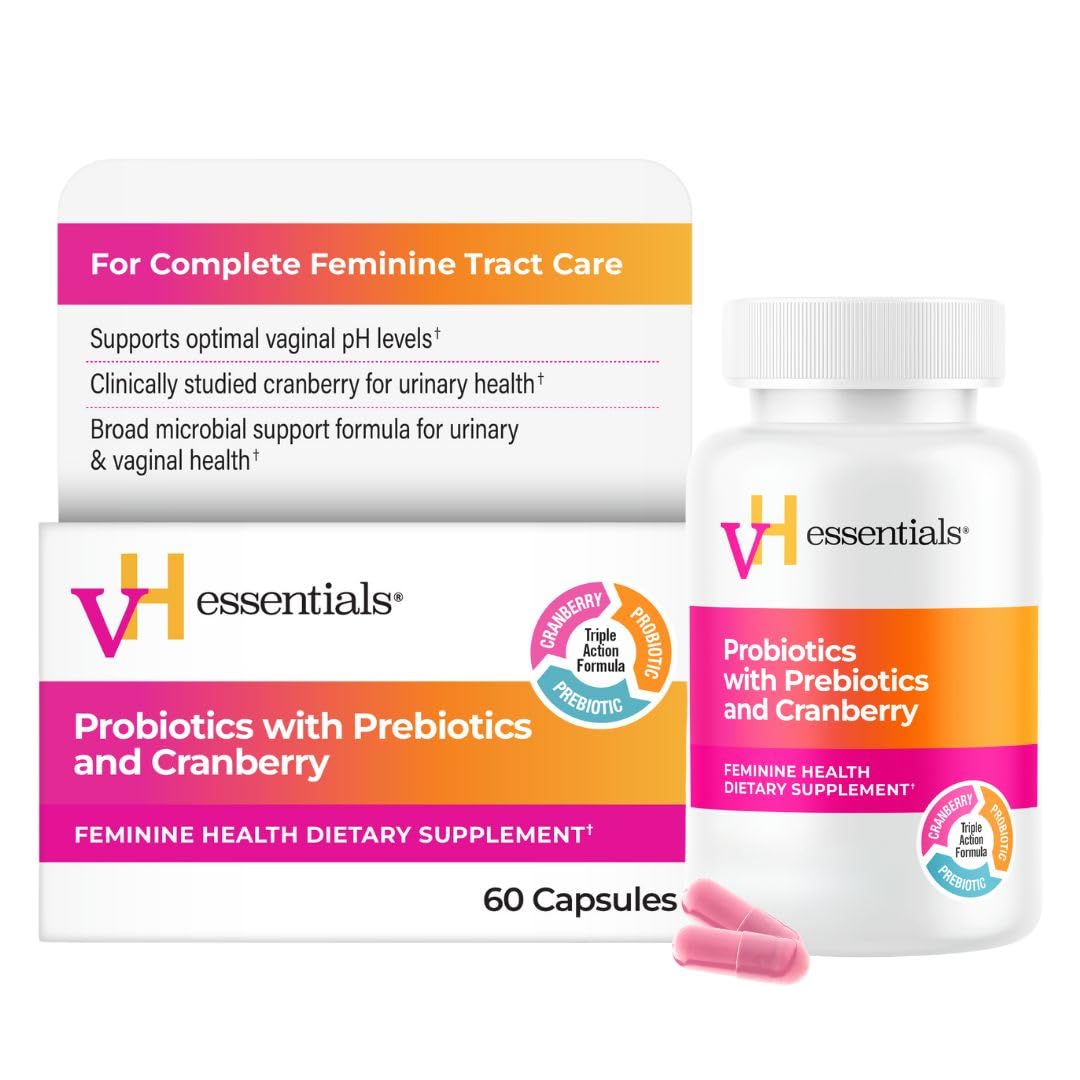 vH essentials Probiotics for Women with Prebiotics and Cranberry, 60 Ct | Feminine Health Dietary Supplement, Probiotics Support Gut Balance, Urinary Tract Health for Women, 30 Day Supply