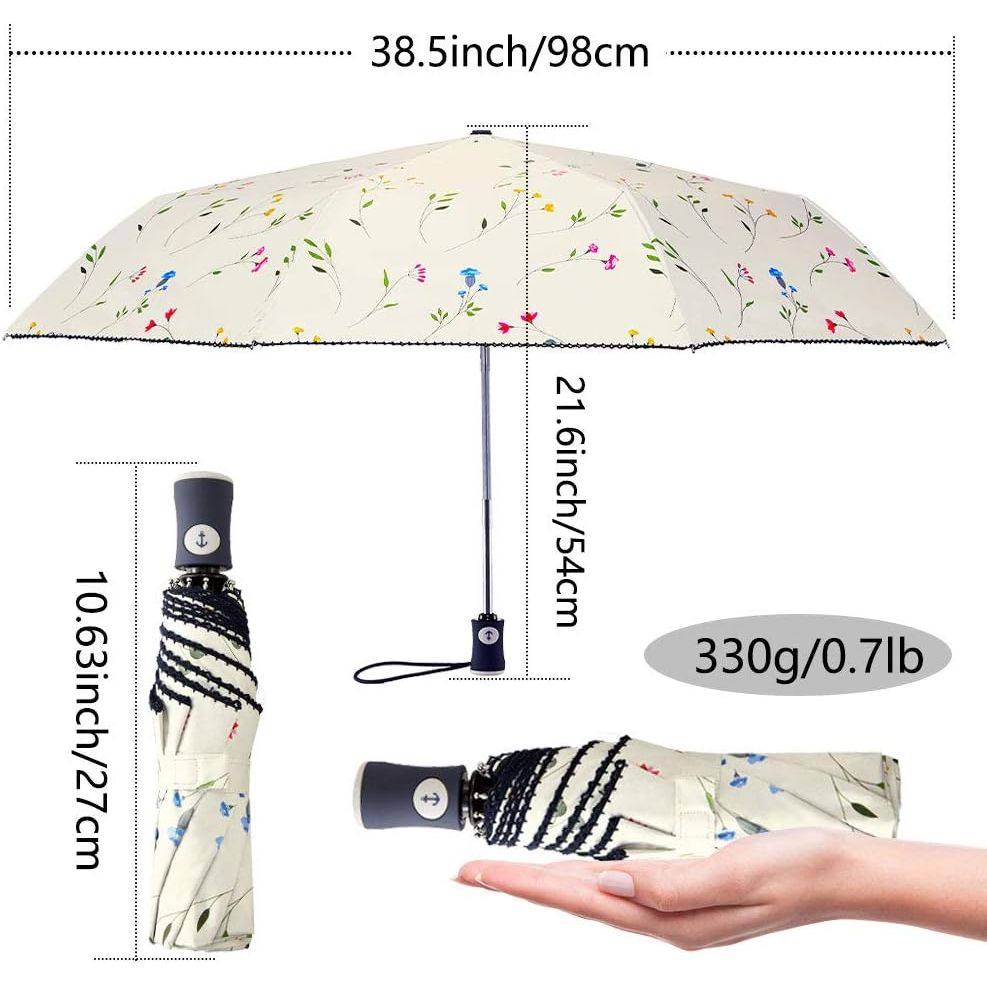 Buy now DBA FDJASGY Sun Umbrella Compact Folding Travel Umbrella Auto Open and Close for Windproof, Rainproof & 99.9% UV Protection Parasol with Black Anti-UV Coating at indiglob india