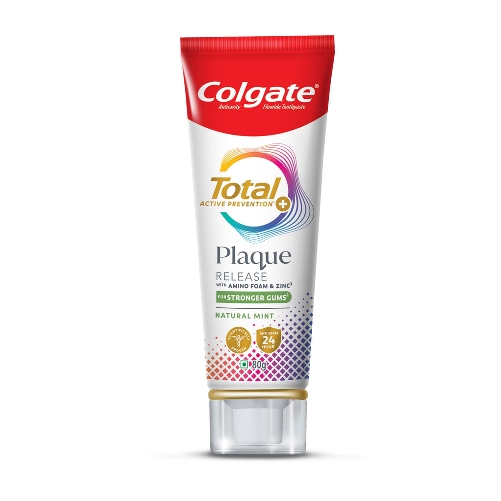 Colgate Total Plaque Release Toothpaste | Tooth Paste with Amino Foam & Zinc | Colgate Paste Toothpaste for Stronger Gums | 3X More Effective at Fighting Plaque - Natural Mint (80gm)(2.8 Ounce)