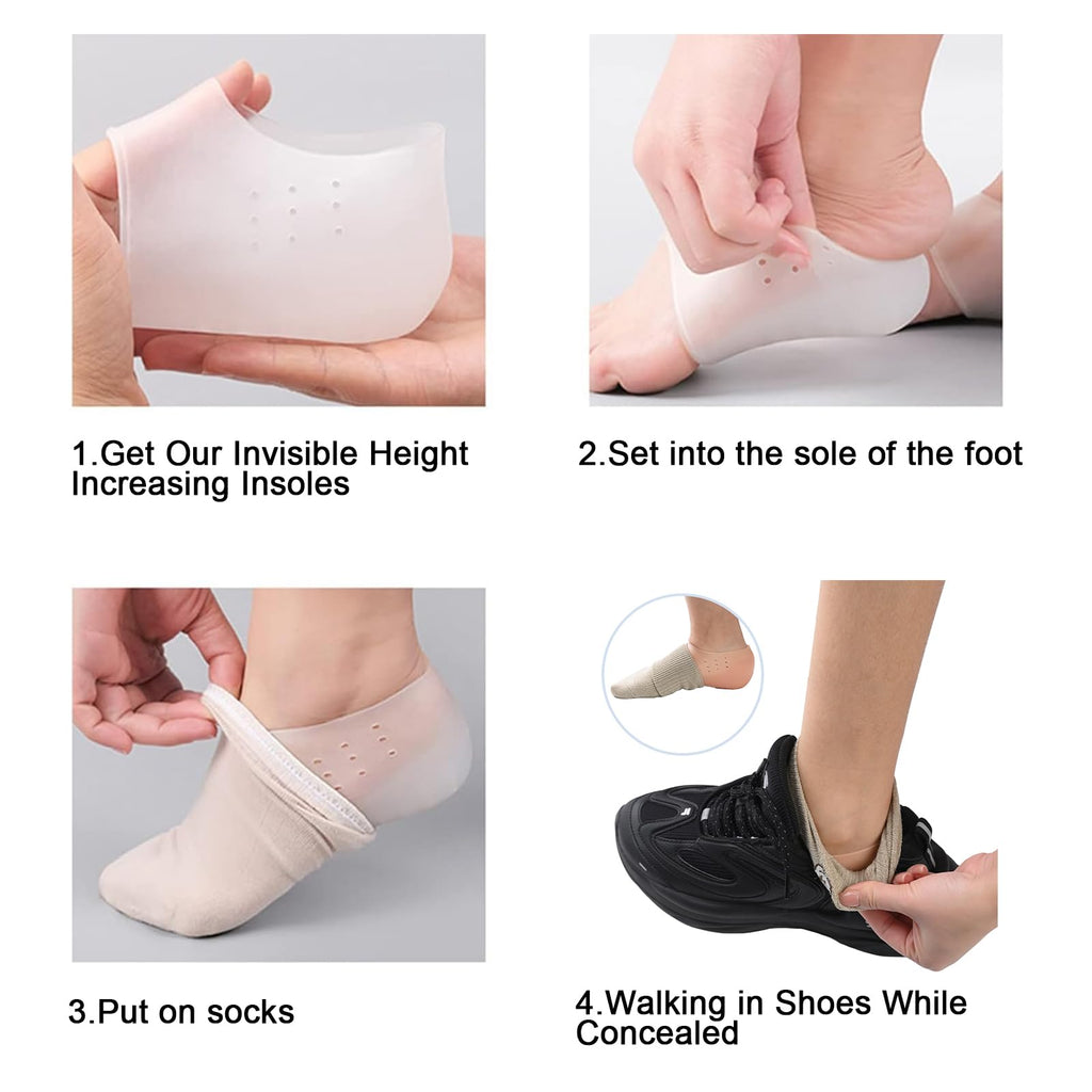 Height Increase Insoles - 1.4 Inches Height Increase Heel Cups for All-Day Comfort - Shock-Absorbing SEBS Gel Inserts for Boots & Sneakers, Deep U-Shape Heel Cushions for Men & Women