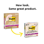 Post-it 100% Lined Recycled Super Sticky Notes, 3 x 3 in, Pastels, 18 Pads