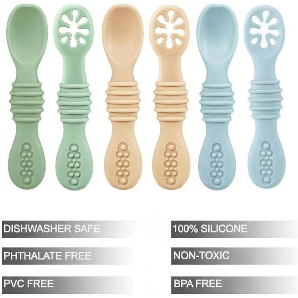 PandaEar 6 Pack Silicone Baby Spoons, First Stage Self Feeding Utensils