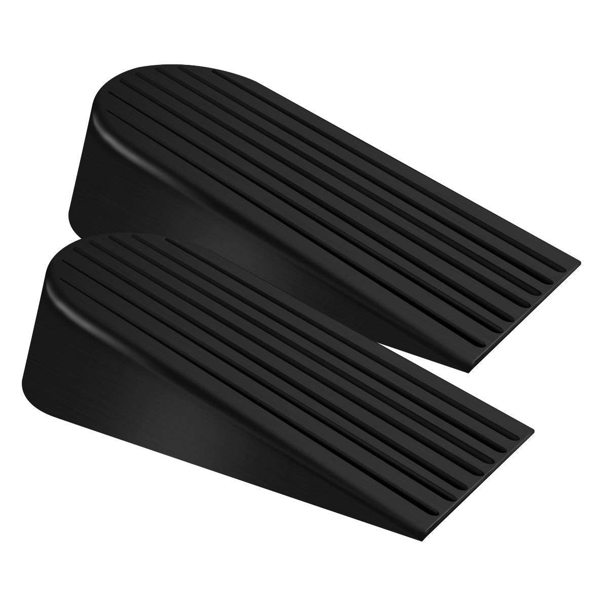 Big Door Stopper 2 Packs, Heavy Duty Wedge Rubber Door Stop Works on All Floor Surfaces, Non-Scratching Doorstops Special for Home Office School Heavy Door (Black, H1.9 x L6.3 x W2.7 Inches)