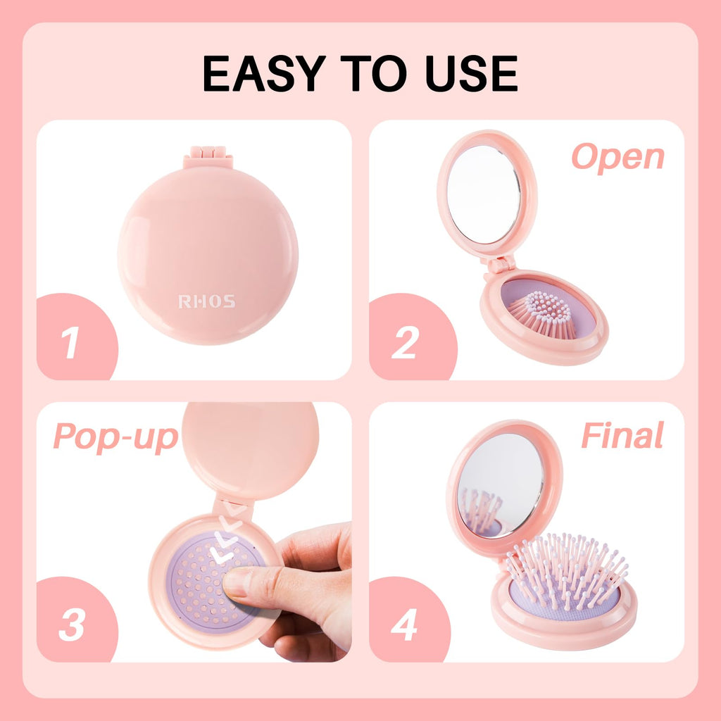 RHOS Folding Brush with Mirror for Women, compact design, easy to use, order online today, available in India.
