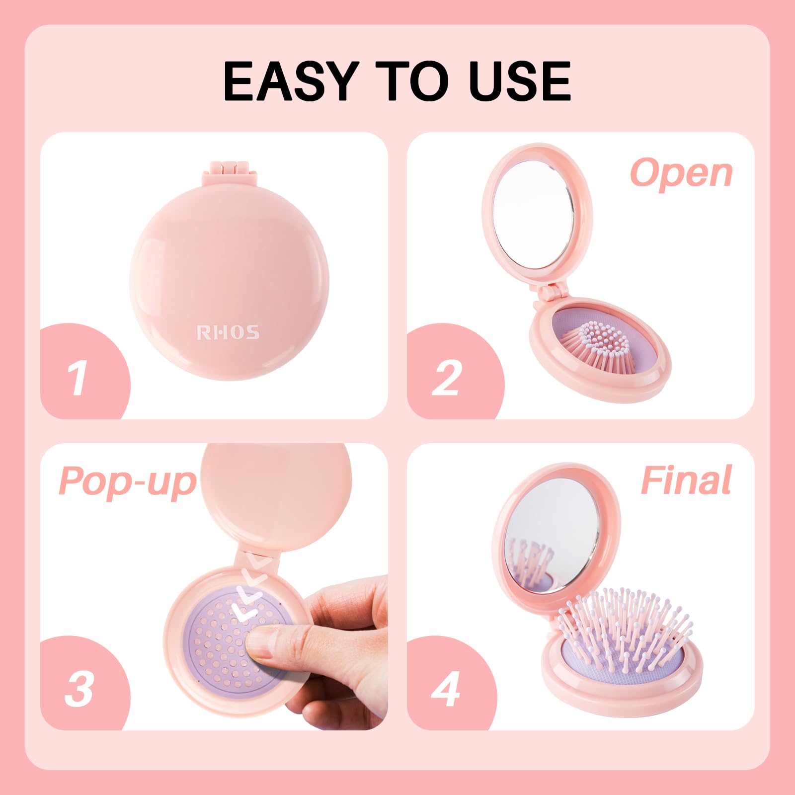 RHOS Folding Brush with Mirror for Women, compact design, easy to use, order online today, available in India.
