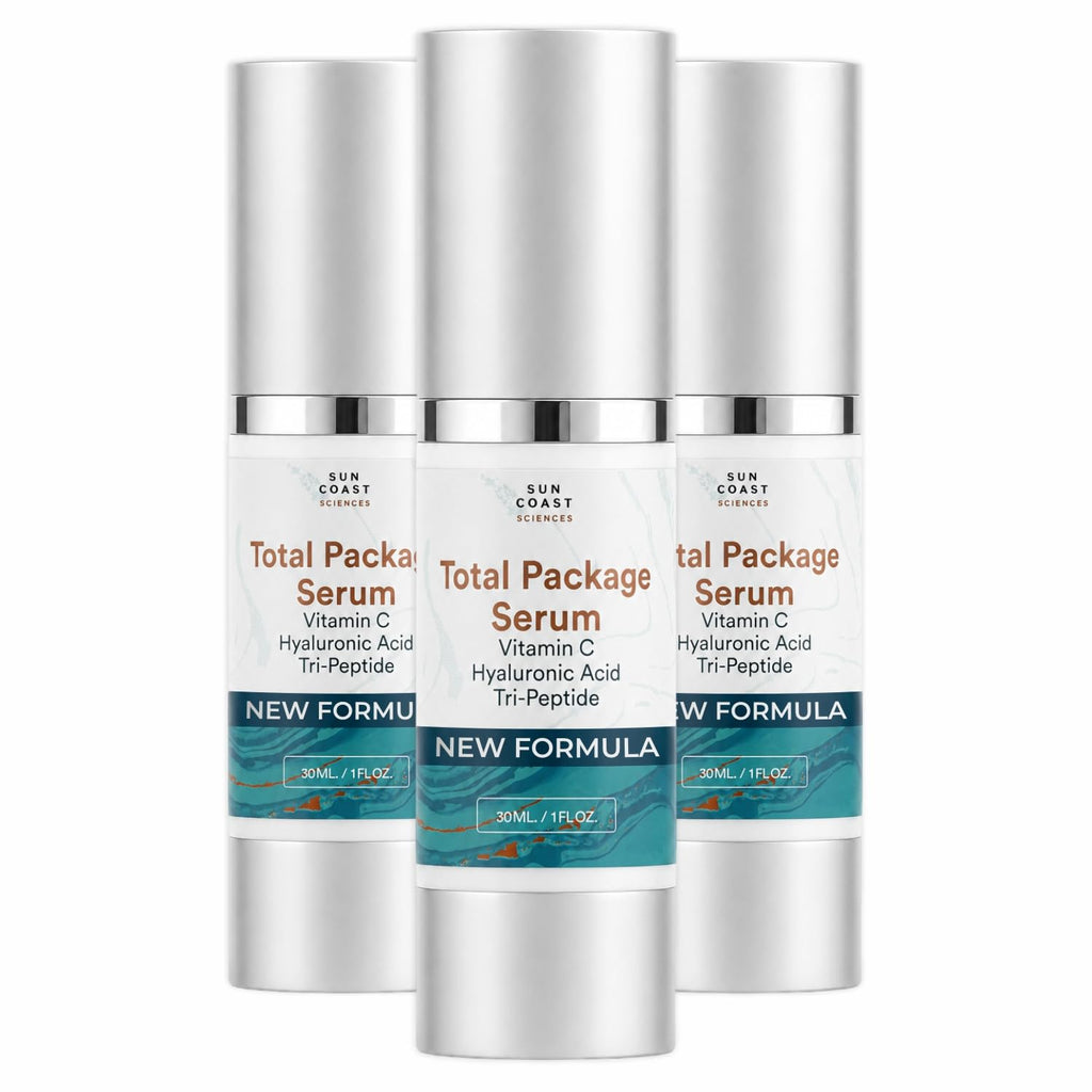 Sun Coast Sciences - Total Package Serum - Vitamin C Serum with Hyaluronic Acid & Peptides for Face - Hydrating Anti Aging Face Serum for Smoother, Firmer Looking Skin - 1 Fl Oz (Pack of 1)
