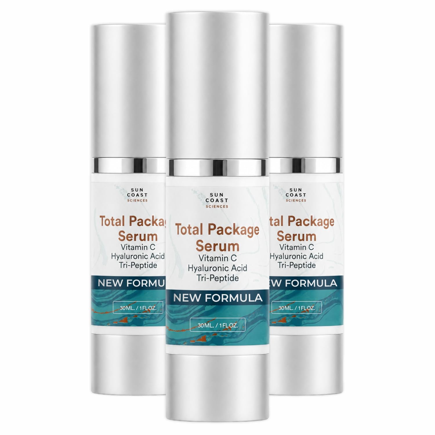 Sun Coast Sciences - Total Package Serum - Vitamin C Serum with Hyaluronic Acid & Peptides for Face - Hydrating Anti Aging Face Serum for Smoother, Firmer Looking Skin - 1 Fl Oz (Pack of 1)