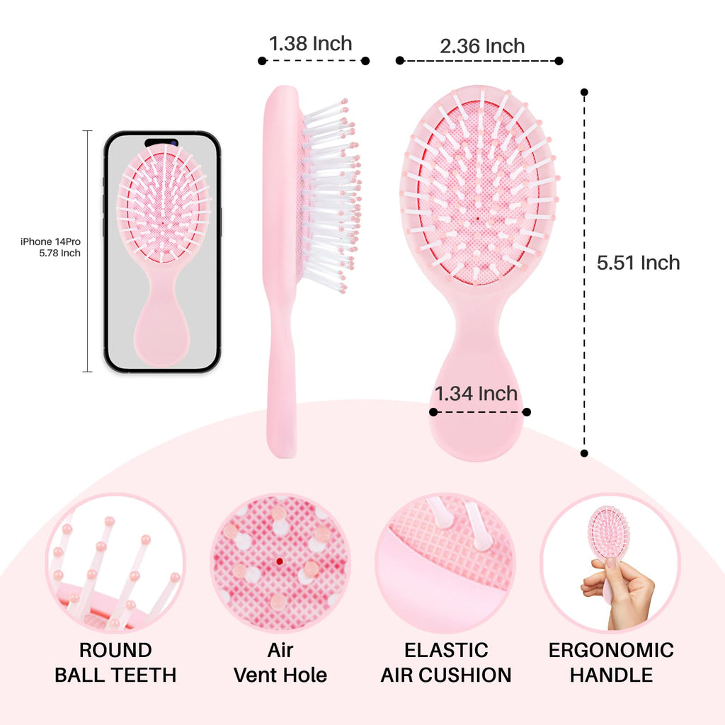RHOS Folding Brush with Mirror features ergonomic design, round ball teeth, and air vent hole for gentle styling.