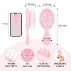 RHOS Folding Brush with Mirror features ergonomic design, round ball teeth, and air vent hole for gentle styling.