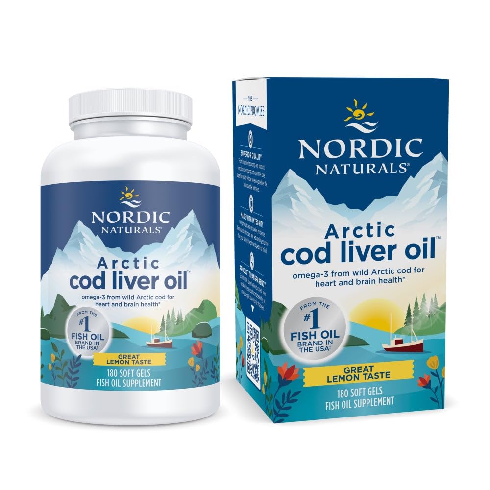 Nordic Naturals Arctic Cod Liver Oil with EPA & DHA, Lemon - 90 Softgels | 750mg Total Omega-3s per serving. Heart & brain health, immunity support. Overall Wellness. Non-GMO. 30 servings. 2 per day.