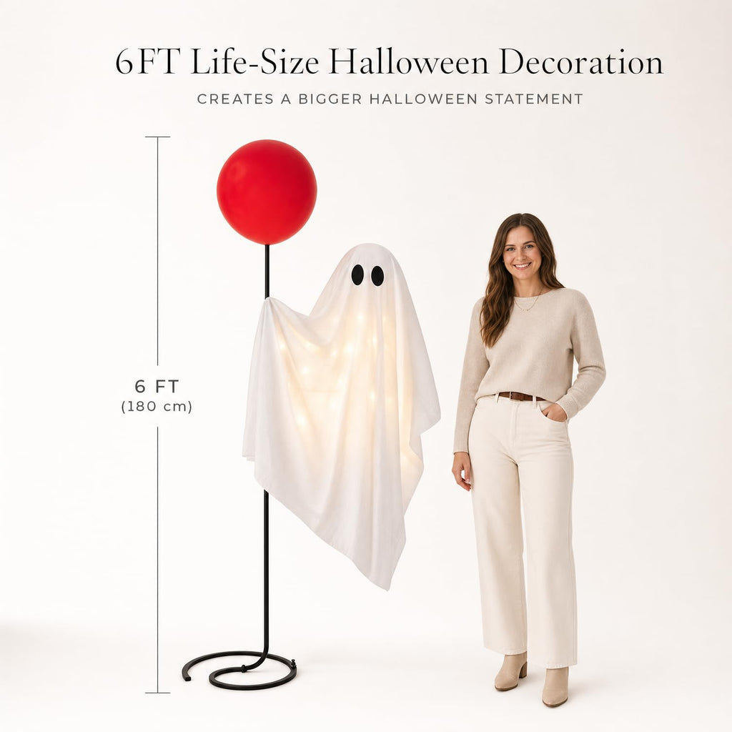 Halloween Decorations Outdoor, 6 FT Life Size Ghost with Red Balloon