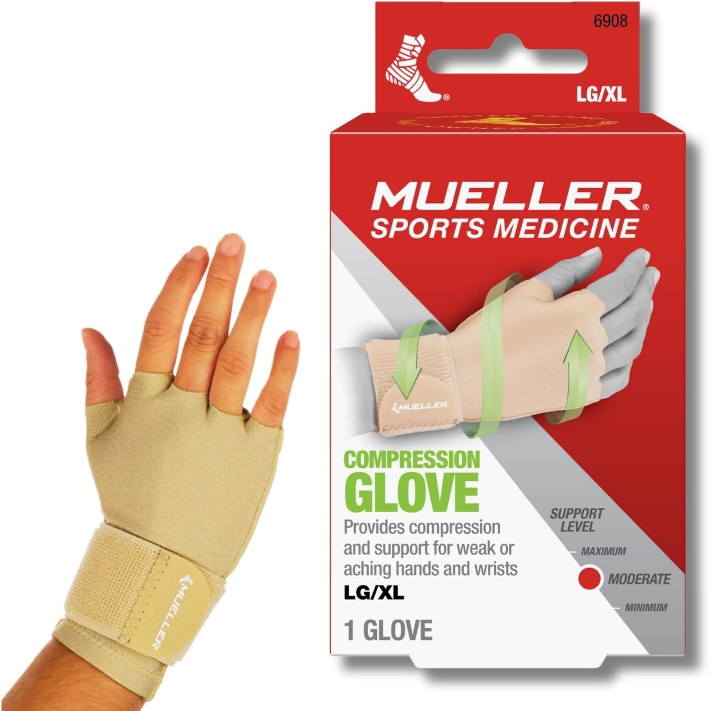 Buy now MUELLER Sports Medicine Compression Glove for Men and Women, Hand & Wrist Pain Relief Support, Ideal for Carpal Tunnel, Arthritis, Fits Right or Left, Beige Large X-Large at indiglob india