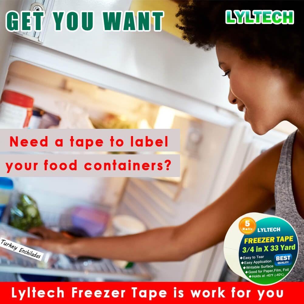LYLTECH White Freezer Tape 5 Rolls x 3/4in x 33yd -1.5in Core