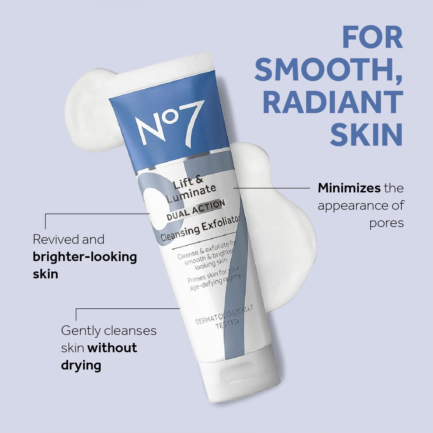 No7 Lift & Luminate Cleansing & Exfoliating Face Wash, 3.3 Fl Oz | Gentle Exfoliator, Vitamin C, E & B5, Deep Pore Cleanser, For Dull & Uneven Skin Tone