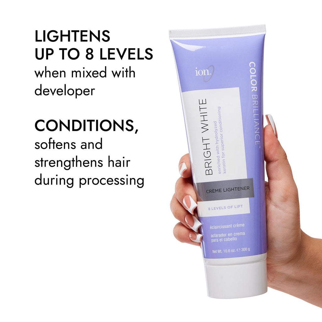 ion Bright White Creme Lightener Hair Bleach, Lifts Up to 8 Levels, On-Scalp and Off-Scalp Use, 10.6 Oz