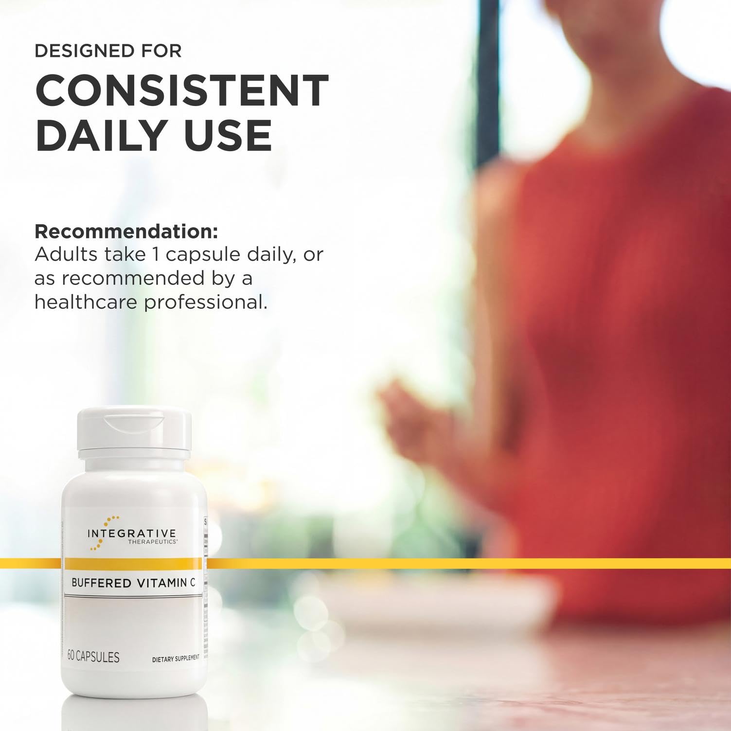 Integrative Therapeutics Buffered Vitamin C 1,000 mg - Easy, Daily Immune Support with Magnesium & Calcium* - Antioxidant Support for Healthy Skin & Connective Tissues* - 60 Vegan Capsules, 1