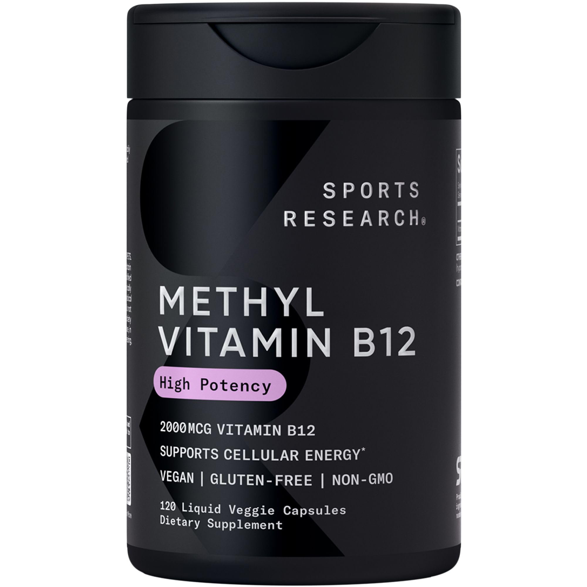 Sports Research® Vitamin B12 as Methylcobalamin 5000mcg, 120 Liquid Caps | Plant-Based B12 with Coconut MCT Oil for Energy Metabolism Support | Vegan, Non-GMO, 120 Servings