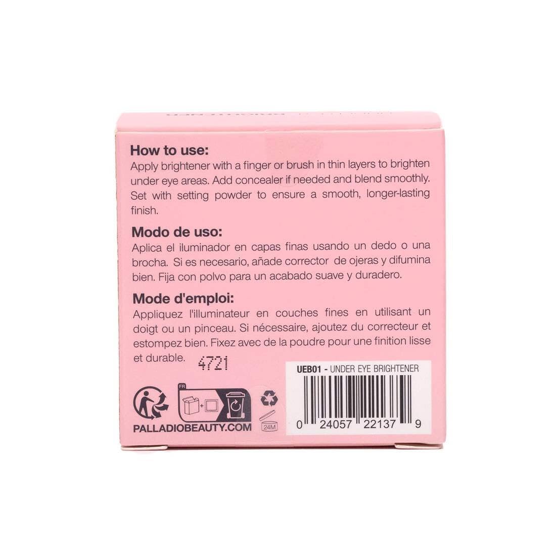 Palladio Under Eye Brightener, Conceal, Brightens, Reduces Appearance of Dark Circles, With Caffeine Peptides & Vitamin E, Tired Skin Color Correcting Brightener & Primer, Light to Medium (Soft Pink)