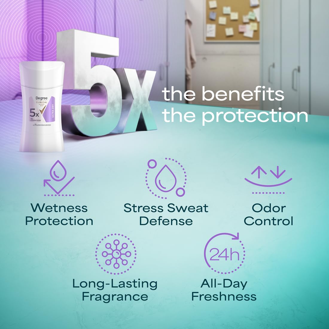 Degree Clinical Strength Antiperspirant Deodorant For Women 96-Hour Sweat and Odor Protection Ultra Dry Invisible Solid 5x Types of Sweat 1.6 OZ