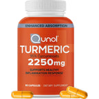 Qunol Turmeric 2250mg + Black Pepper for Enhanced Absorption, 90 Capsules | Extra Strength Curcumin Supplement with 95% Curcuminoids, Supports Joint Health and a Healthy Inflammation Response