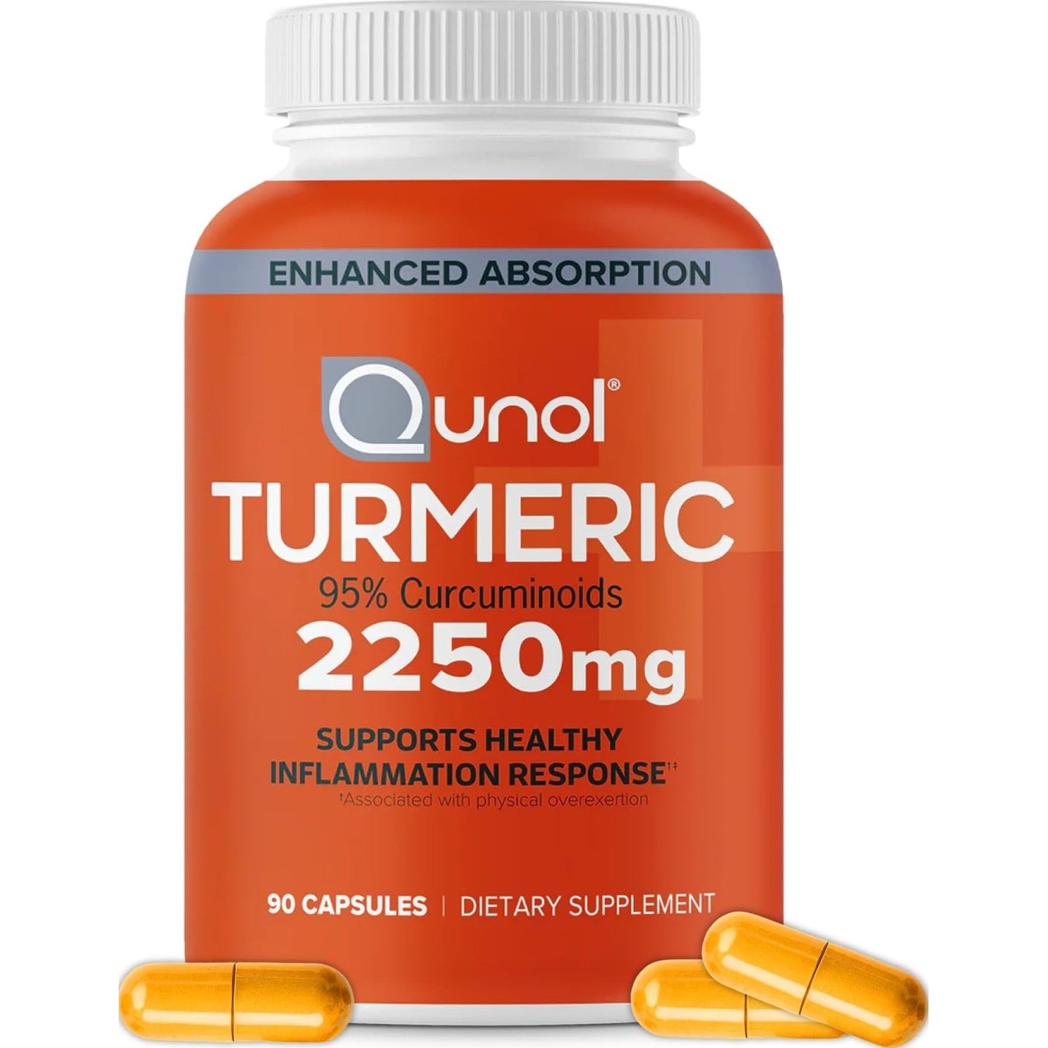 Qunol Turmeric 2250mg + Black Pepper for Enhanced Absorption, 90 Capsules | Extra Strength Curcumin Supplement with 95% Curcuminoids, Supports Joint Health and a Healthy Inflammation Response