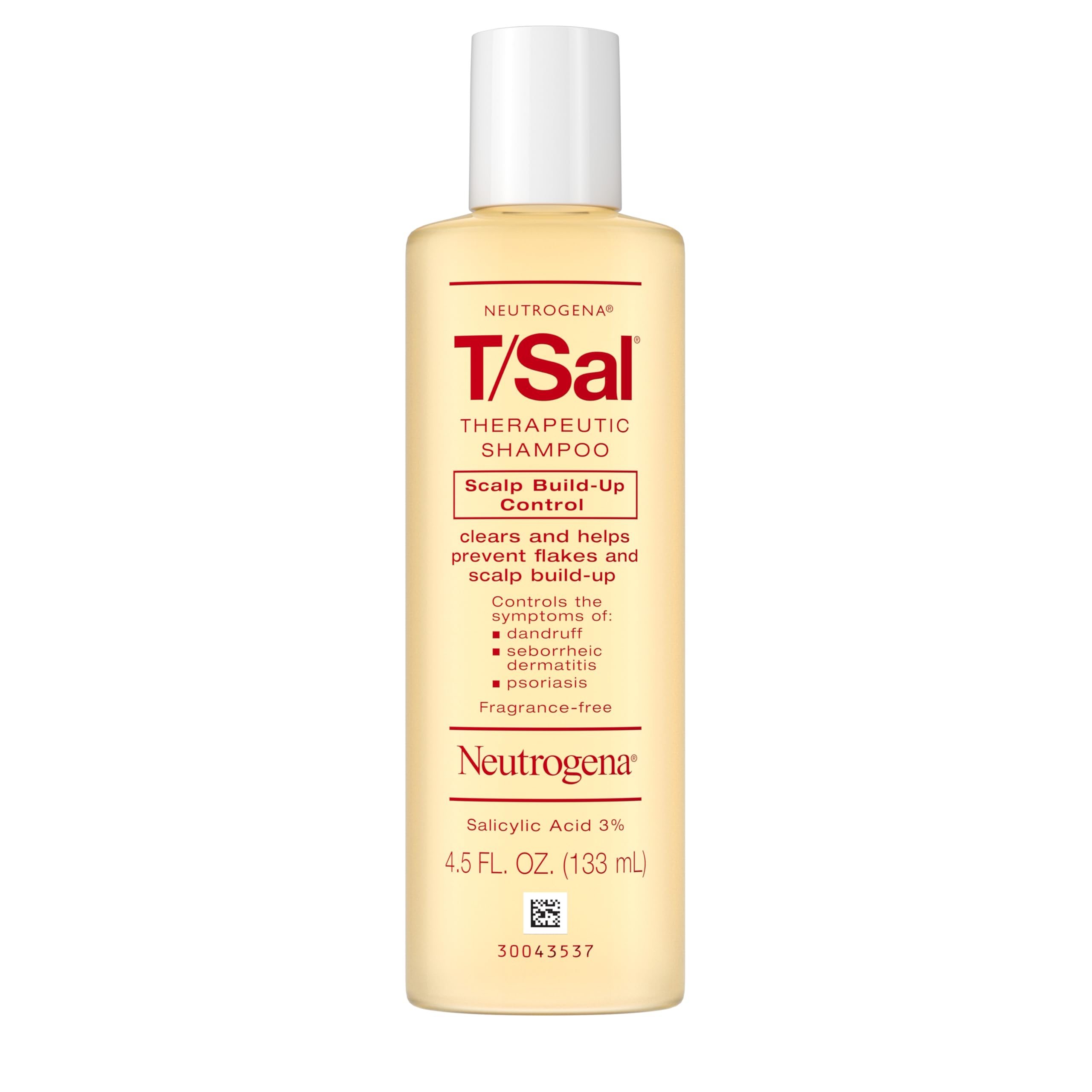 Neutrogena T/Sal Therapeutic Dandruff Shampoo, Scalp Build-Up Control, 3% Salicylic Acid,Psoriasis Treatment, Seborrheic Dermatitis Shampoo, Clears Flakes, Fragrance Free, 4.5 fl oz