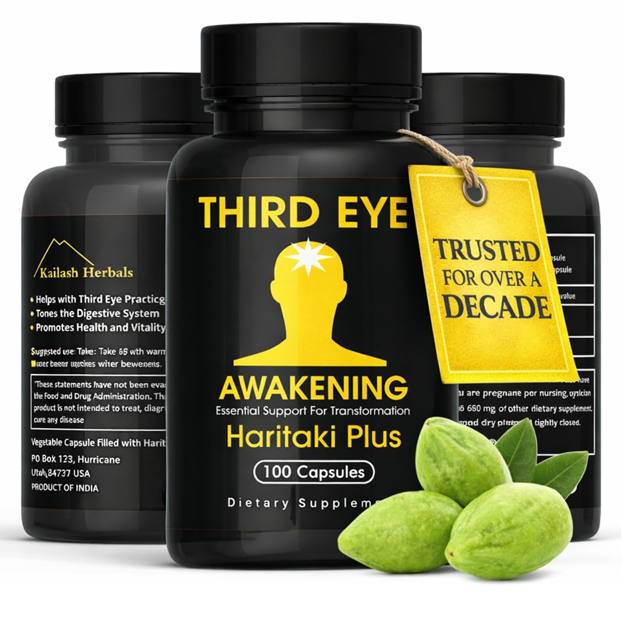 Third Eye Awakening Organic Haritaki Capsules, 650mg, 100 Capsules