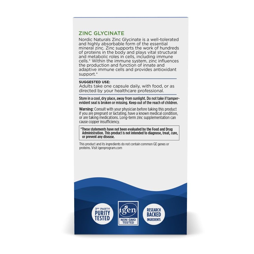 Nordic Naturals Zinc Glycinate 20mg, Highly Absorbable Supplements, 60Count | Highly absorbable zinc glycinate supports immune health & optimal wellness. Non-GMO, gluten-free, vegan. 60 servings.