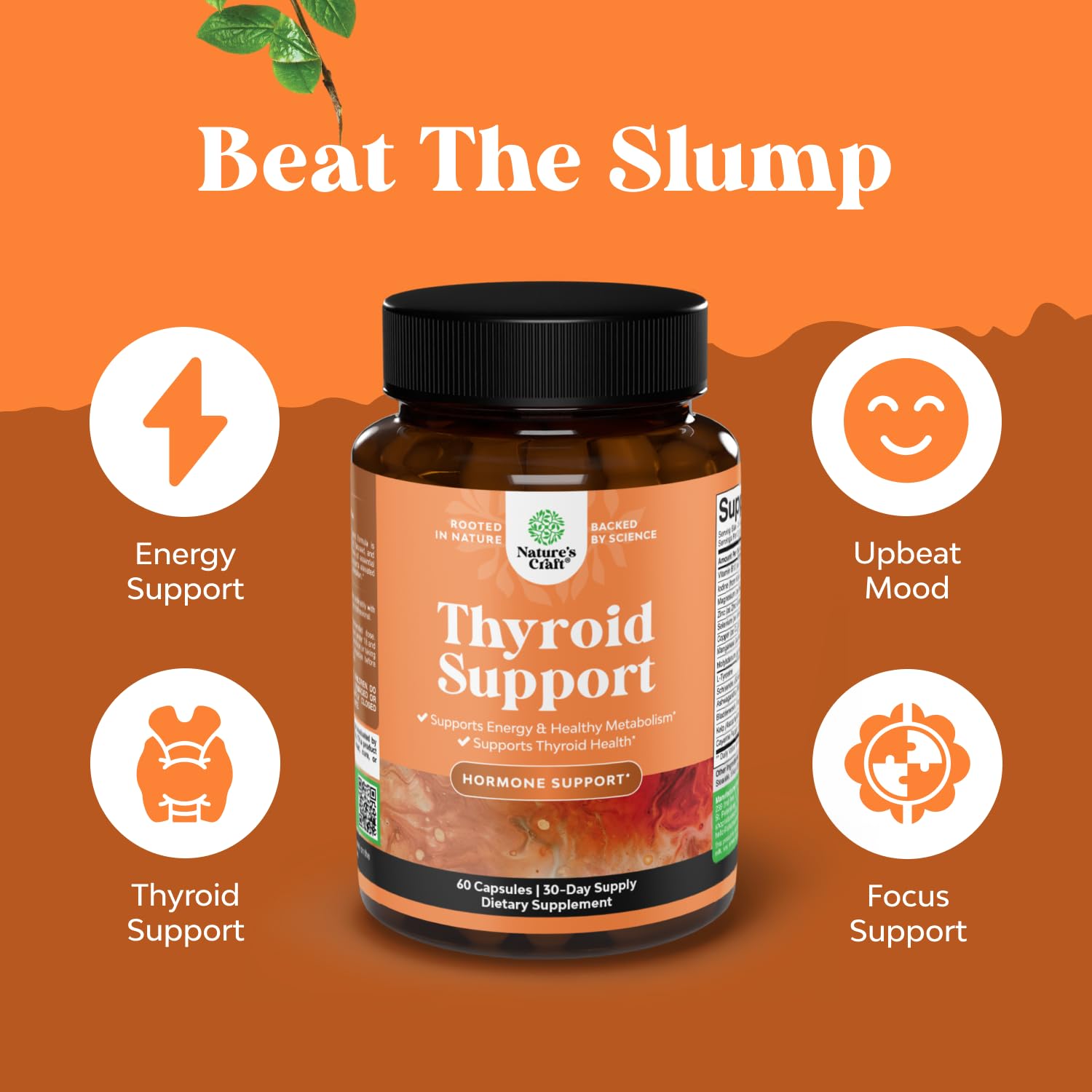 Natures Craft Herbal Thyroid Support Complex - Potent Kelp Iodine Supplement with L Tyrosine, Bladderwrack, Selenium & Ashwagandha for Hormone Balance - Mood & Energy Dietary Pills - 60 Count