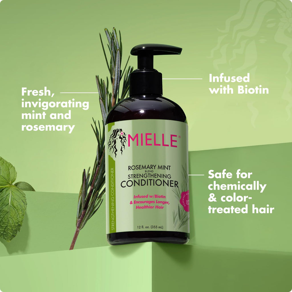 Mielle Organics Rosemary Mint Biotin Strengthening Conditioner, 12 oz | Detangling conditioner, with biotin & pure rosemary extract, hydration boost, manageability support, dry damaged hair care