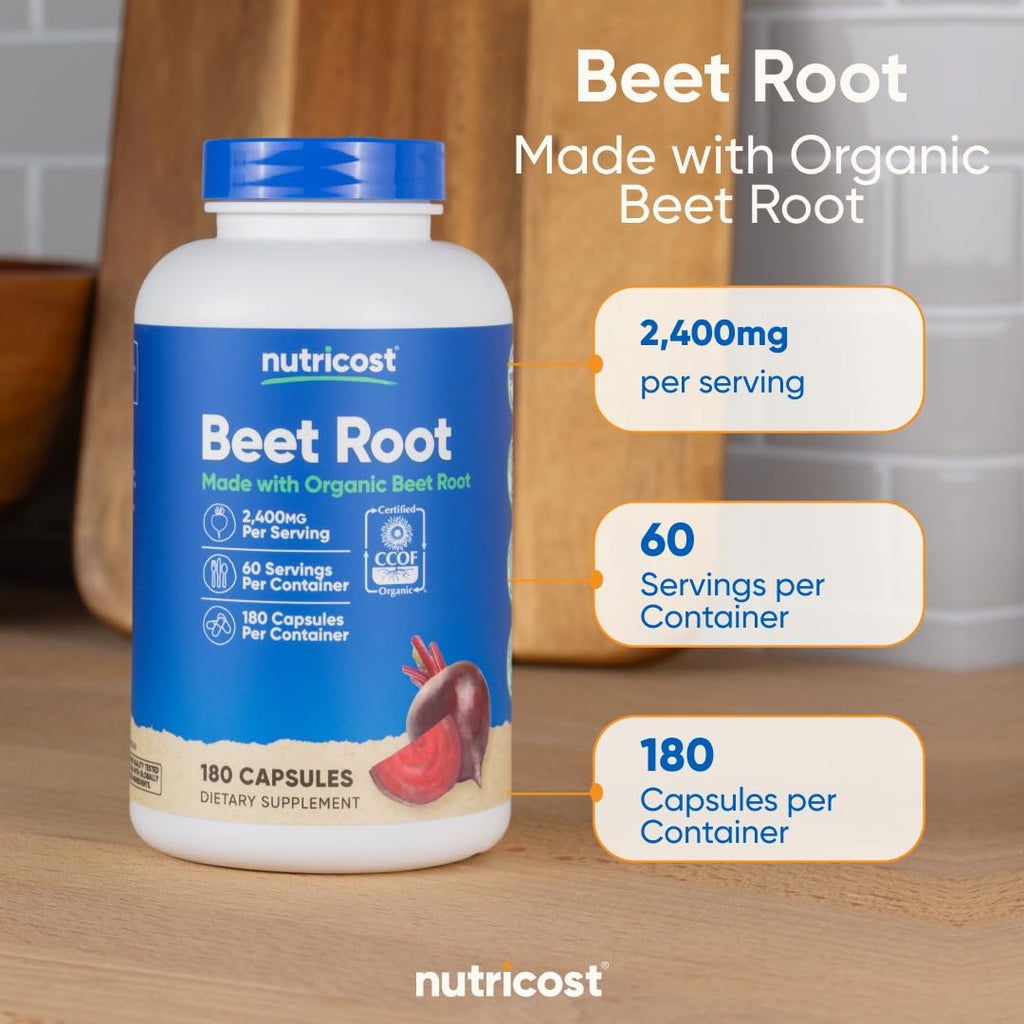 Nutricost Beet Root 2400mg, 180 Capsules, CCOF Certified Made with Organic | Superfood, 60 Servings