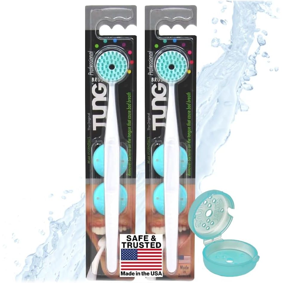 Buy now TUNG Brush Tongue Cleaner, Plastic TUNG Scraper, Tongue Cleaning to Fight Bad Breath, Halitosis Defense, USA Made, 2-Pack 1 Count (Pack of 2) With Cap at indiglob india