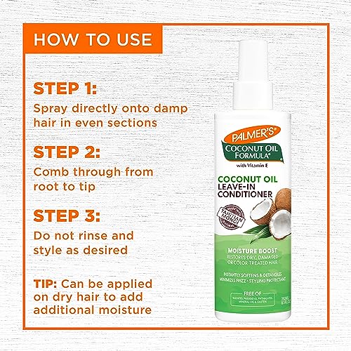 Buy now Palmer's Coconut Oil Formula Moisture Boost Leave-In Conditioner Spray, Instantly Detangle, Hydrate and Strengthen Textured and Curly Hair, 8.5 Ounce at indiglob india