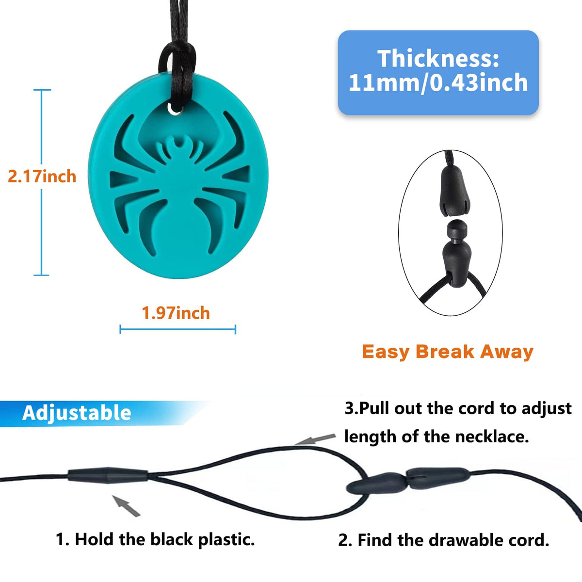 Spider Sensory Chew Necklaces, 5Pack Chewy Necklace Sensory Toys for Autistic Children, Designed for Chewing, Autism, Autism Sensory Teether Toy