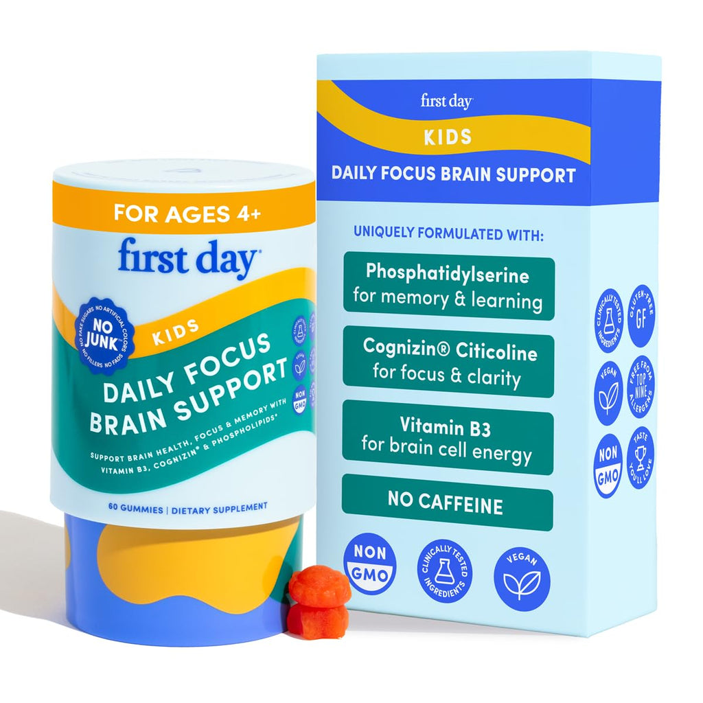 Teen Focus Gummies with Cognizin Citicoline, PS & Vitamin B3 for Ages 13-18 | Brain gummies for teens with Cognizin® citicoline and phosphatidylserine; caffeine-free choline gummies for focus and memory