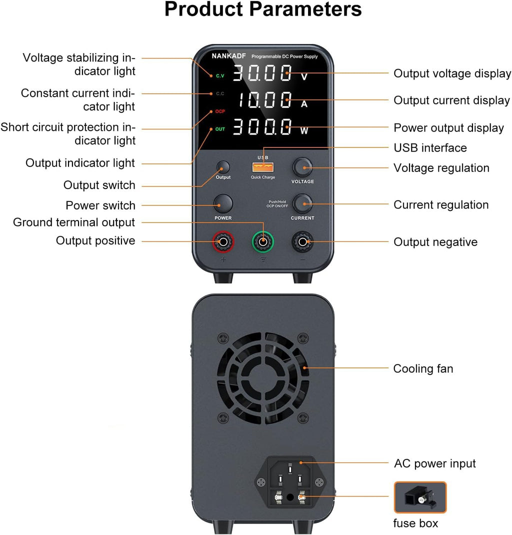 Buy now DC Power Supply Variable, Bench Power Supply with Encoder Adjustment Knob, Output Enable/Disable Button, Adjustable Power Supplies with USB Quick-Charge, Short Circuit Alam (30V 10A Black) at indiglob india