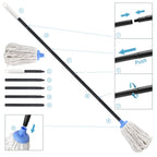 Indoor Mop for Floor Cleaning - Cotton Mops for Floor Cleaning, Regular Mop for Floors, 49-inch Simple Mops for Cleaning Living Rooms, Bathrooms, and Kitchens. (White&Blue)