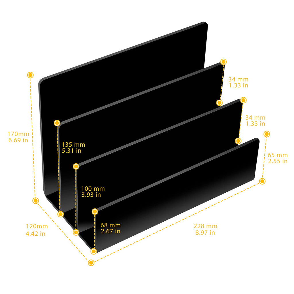 Buy now Acrylic Desktop File Sorter Thick Cast Holder for Document Paper Letter Book Envelope Laptop Office File Organizer Stand Rack on Office Desktop (Black) at indiglob india