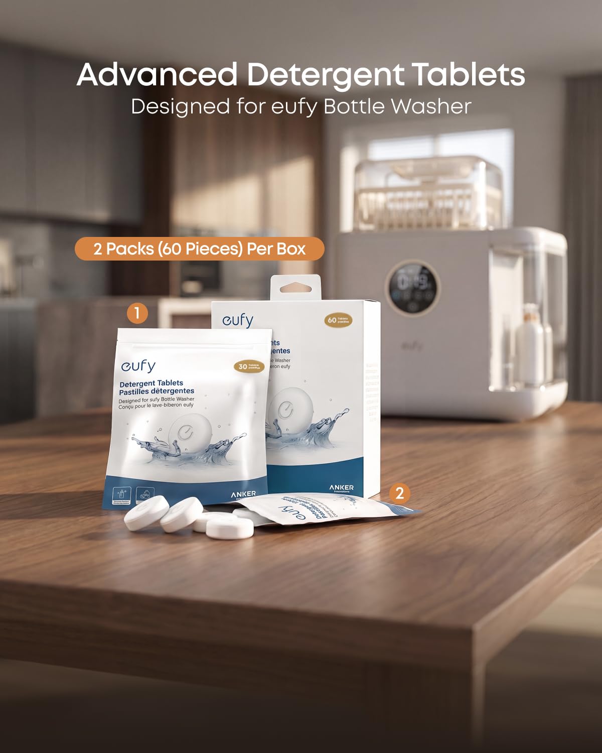 eufy Baby Bottle Washer, Detergent Tablets, 60 Count (2-Pack)