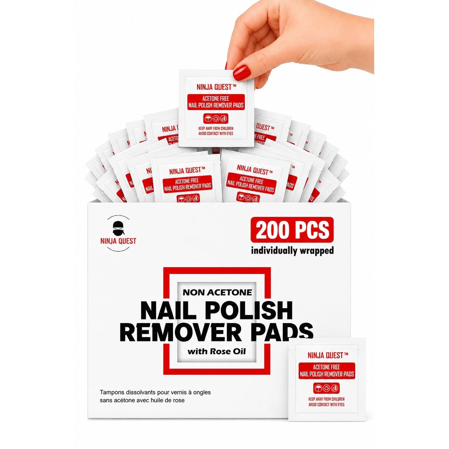 Nail Polish Remover Pads - 100% Non-Acetone - 50 Pack Bulk Set - Individually Wrapped - Quick Nail Polish Remover Wipes - Fingernail Travel Kit to Clear Nail Polish for Home & Professional Removal