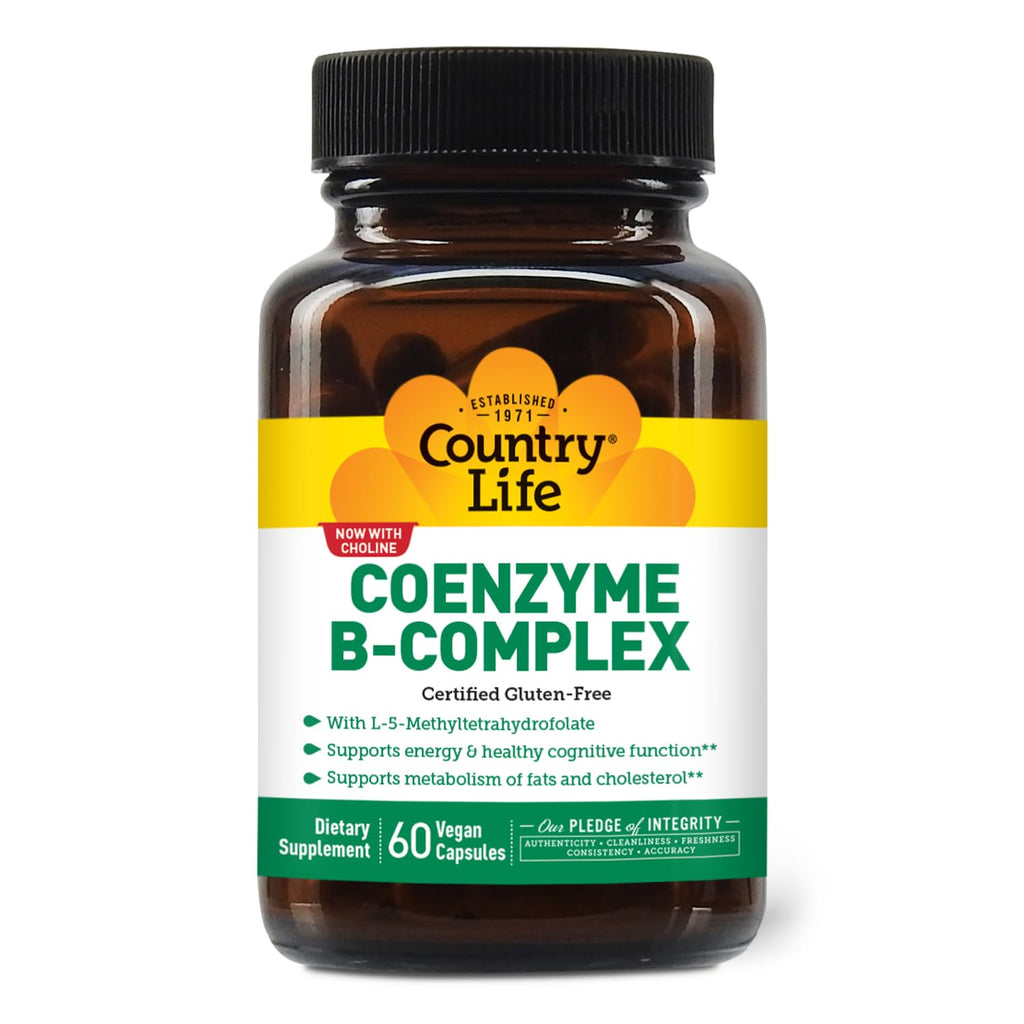 Country Life Coenzyme B-Complex with Choline, 60 Vegan Capsules | Active coenzyme B vitamins with choline to support cellular energy, cognitive function and healthy metabolism