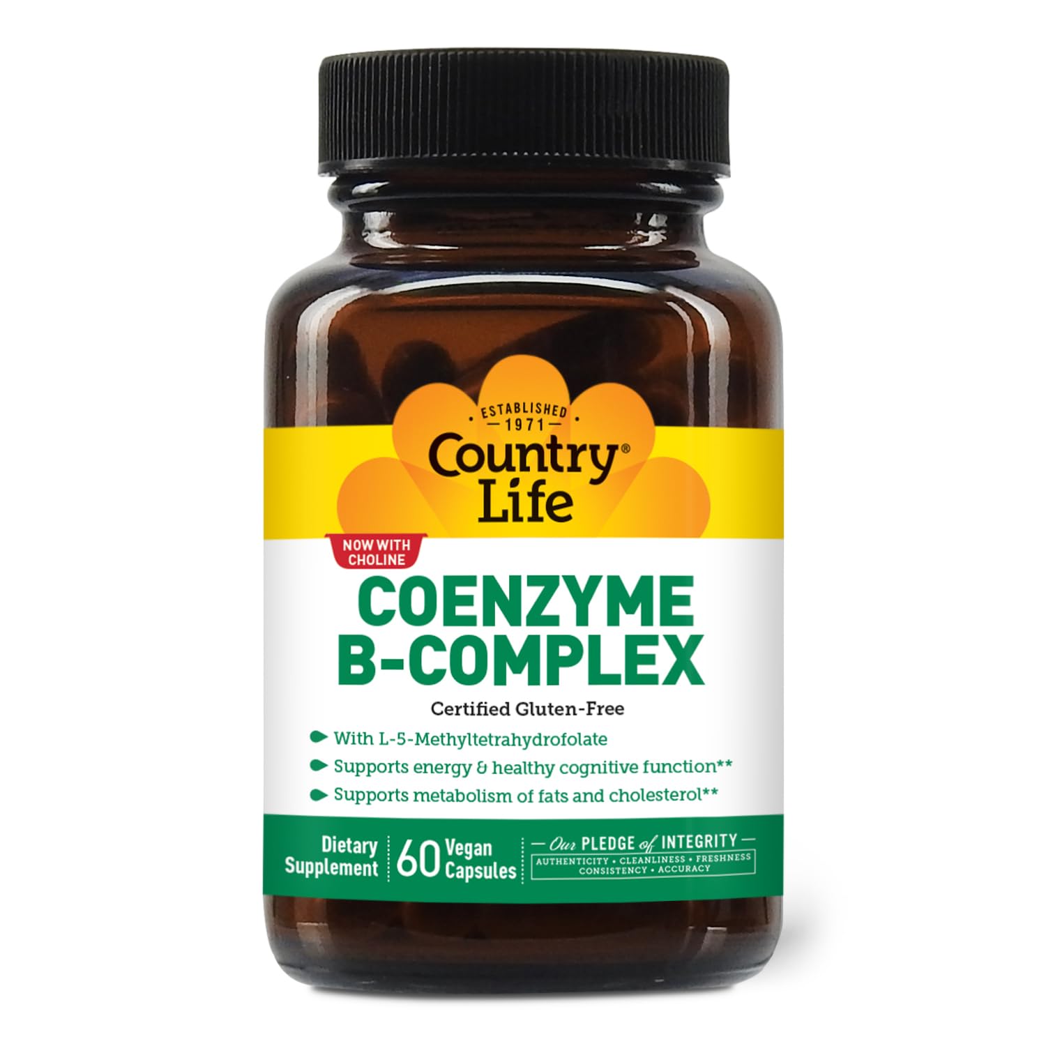 Country Life Coenzyme B-Complex with Choline, 60 Vegan Capsules | Active coenzyme B vitamins with choline to support cellular energy, cognitive function and healthy metabolism