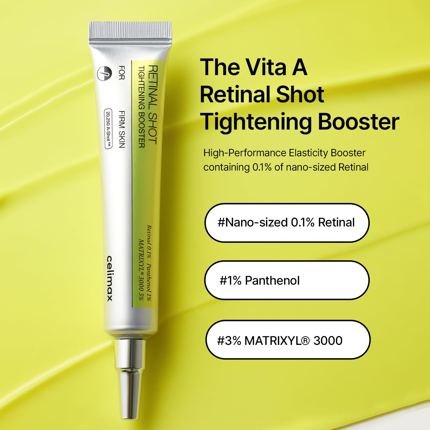 celimax The Vita A Retinal Shot Tightening Booster (0.51 fl.oz) | 0.1% Retinal, 3% Matryxyl, High-Strength Retinoid, Anti Aging, Pore Minimizer, Fine Lines, Skin Firming, Korean Skin Care