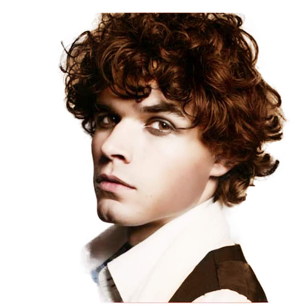 Buy now Kaneles Mens Short Curly Black Wig with Bang Costume Halloween Cosplay Party Natural Hair Wig Brown color at indiglob india
