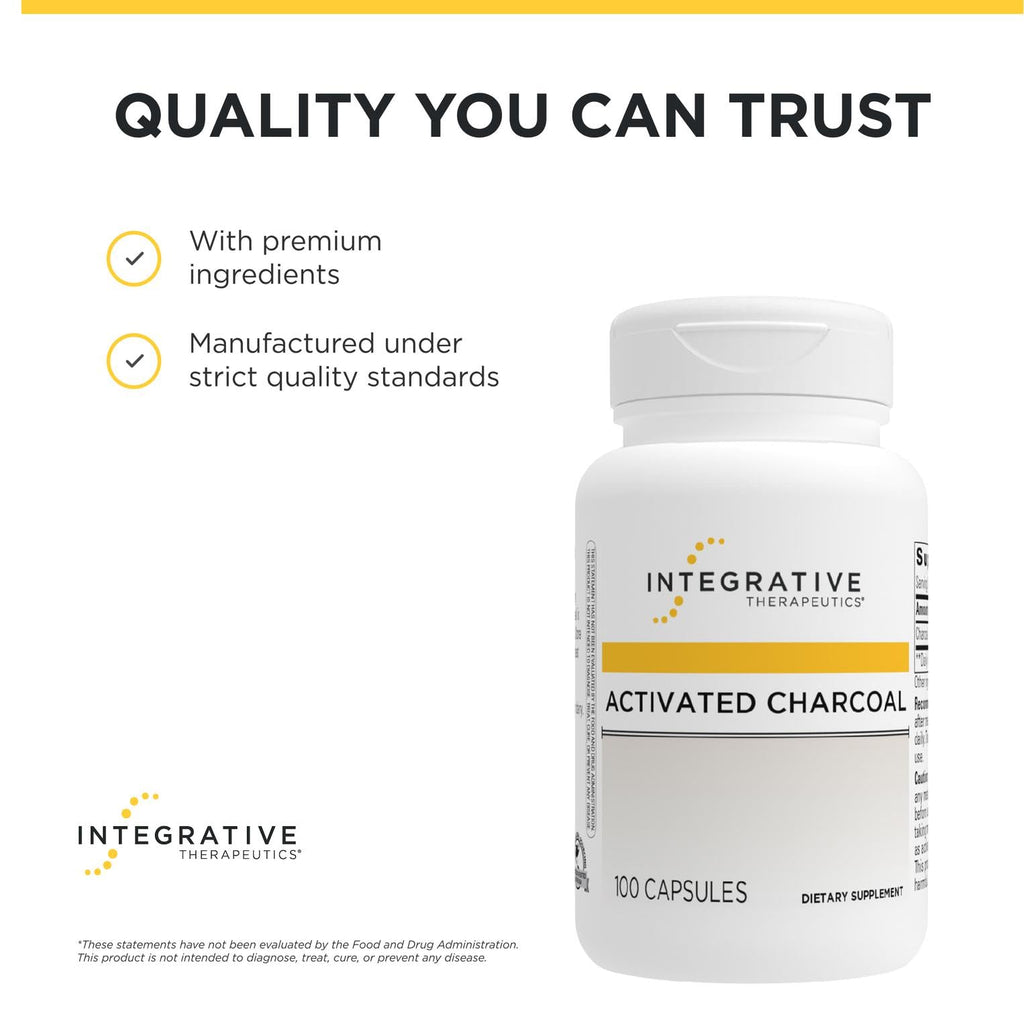 Integrative Therapeutics Activated Charcoal - Digestive & Gut Health Supplement* - Effective Gastrointestinal Support* - Gluten-Free & Dairy-Free - 100 Capsules (50 Servings)