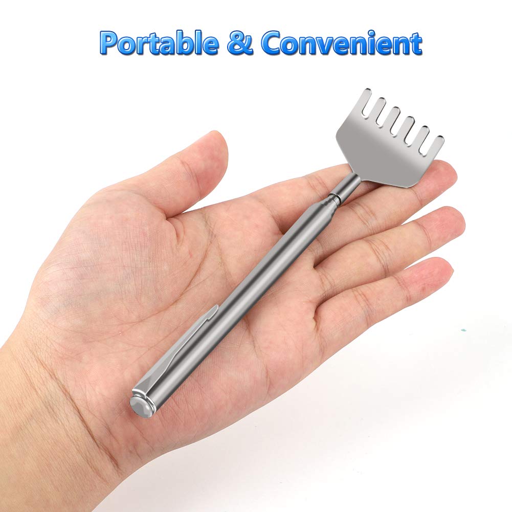 YIMICOO Extendable Back Scratcher for Men 3 Pack Portable Telescopic Metal Back Scratchers/Hand Massager with Pocket Clip for Thanksgiving, Birthday, Christmas Gifts