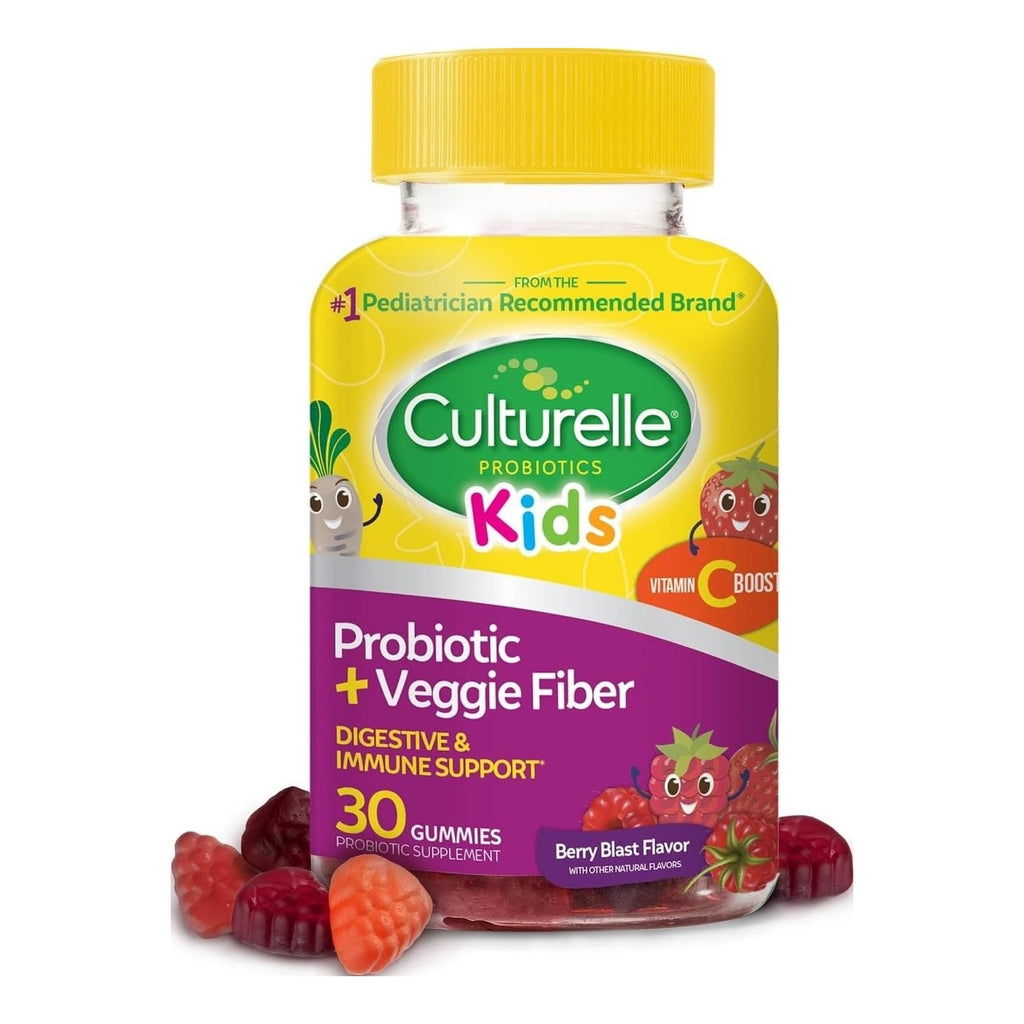 Culturelle Kids Probiotic + Veggie Fiber Gummies, Ages 3+, Berry, 60 Count | From the #1 Pediatrician-Recommended Brand± Promotes Digestive Gut Health & Immune Support* for Children, with Vitamin C