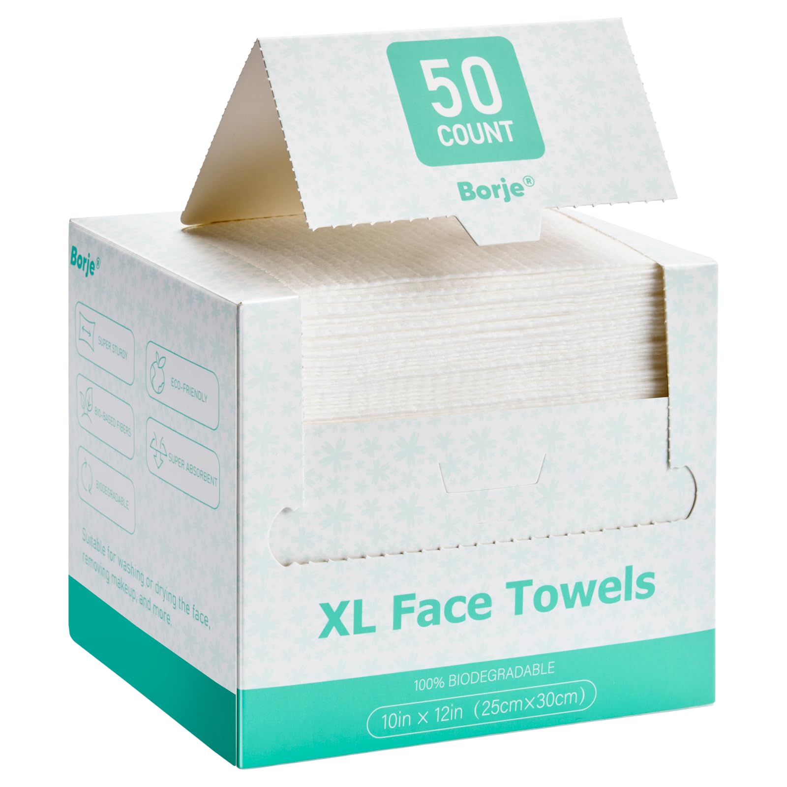 Borje Face Towels XXL, Thick Disposable Face Towel 10" x 12", 300 Count (6 Packs of 50), 100% USDA Biobased Facial Towelettes, Ultra Soft Makeup Remover Dry Wipes for Women Cleansing
