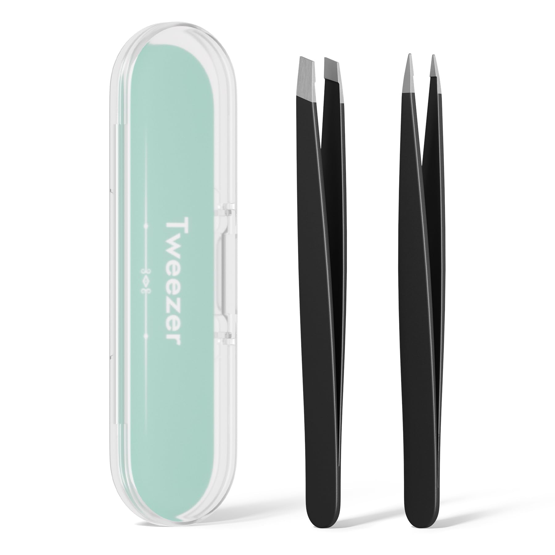 Tweezers for Women Facial Hair, Slant & Pointed Tweezers for Eyebrows, Ingrown Hair, Splinter Removal, Precision 4 Pack Tweezer Set, Stainless Steel Eyebrow Tweezers for Men and Women, Black
